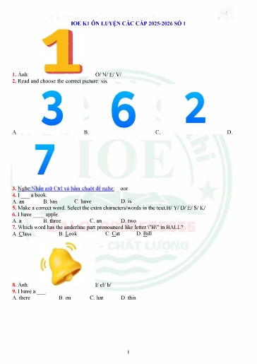 40 Đề thi IOE Lớp 1 ôn luyện các cấp năm học 2025-2026 (Có file nghe & Đáp án)