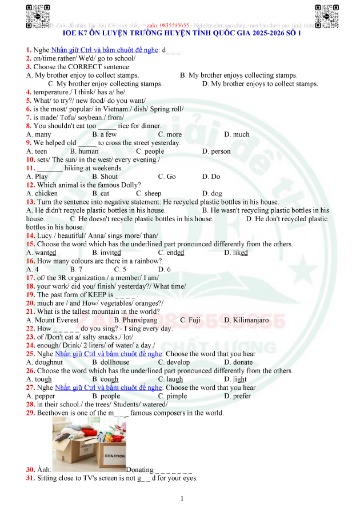 41 Đề thi IOE Lớp 7 ôn luyện các cấp năm học 2025-2026 (Có file nghe & Đáp án)